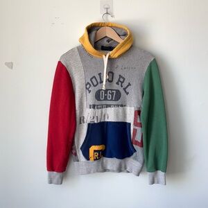 Polo Ralph Lauren Patchwork Colorblock Hoodie Sz S Varsity Stencil 50th Spellout